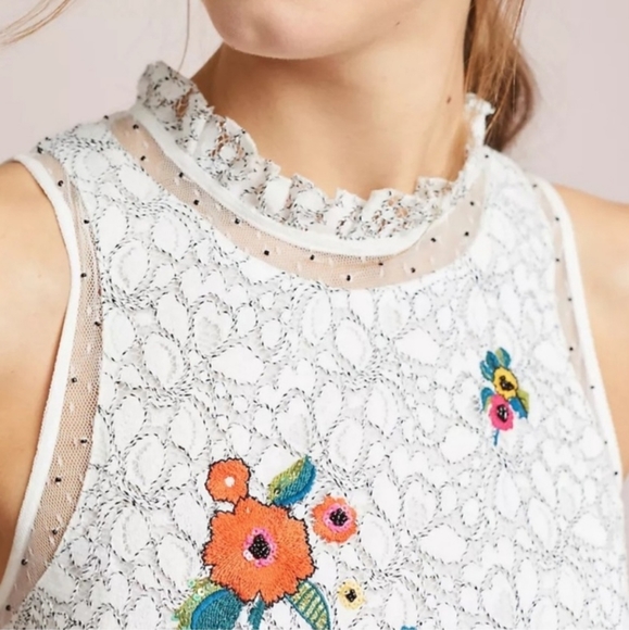 Anthropologie Maeve Macie Lace Embroidered Tank Blouse Top - Picture 3 of 14